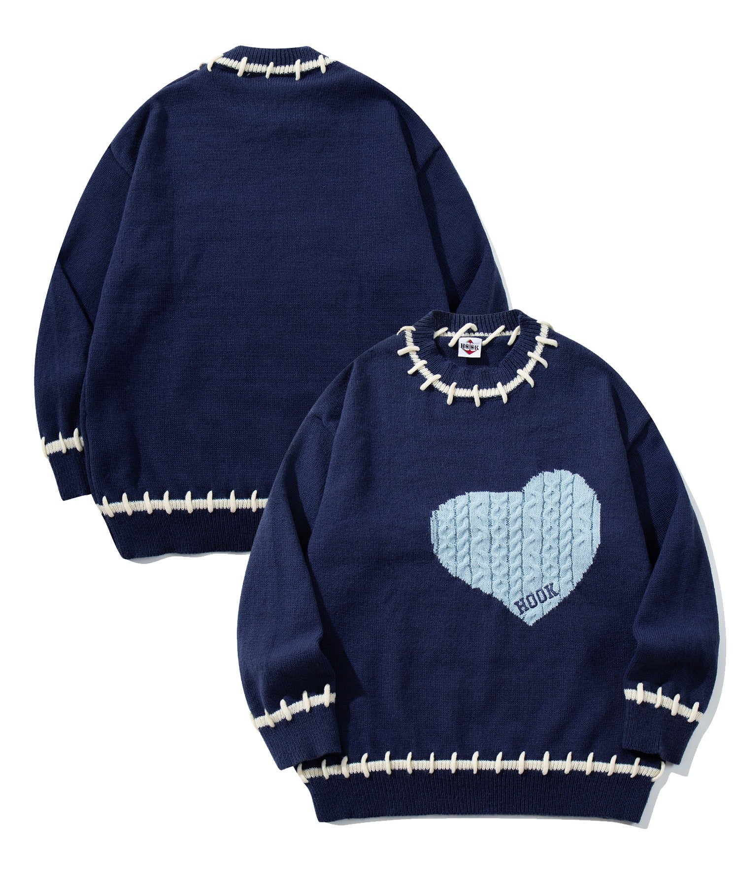 フック HOOK HOOK -original- ハートジャカードニットプルオーバー (ブルー) ブルー