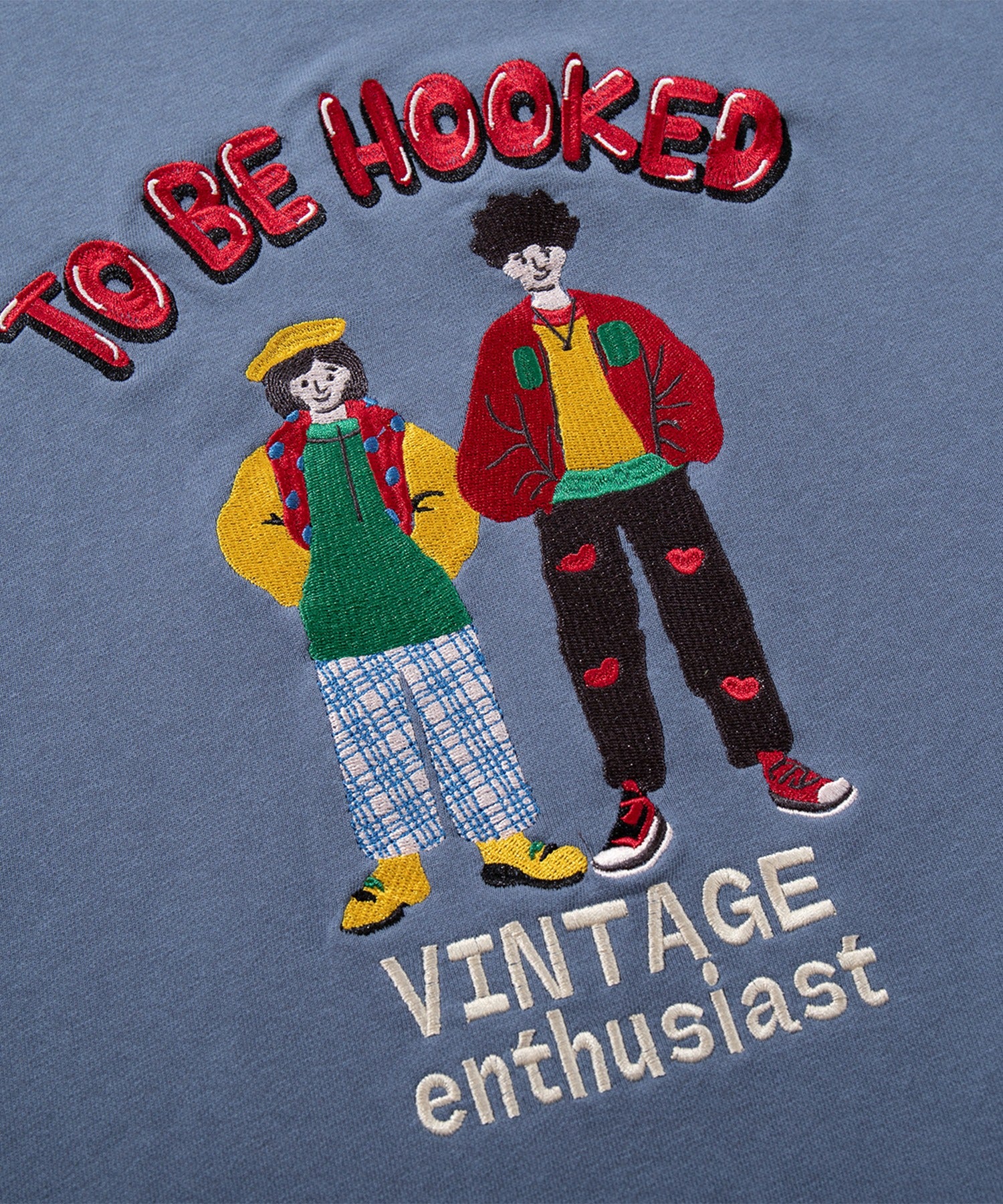 フック HOOK HOOK -original- カップルイラスト総刺繍スウェット (ブルー) ブルー