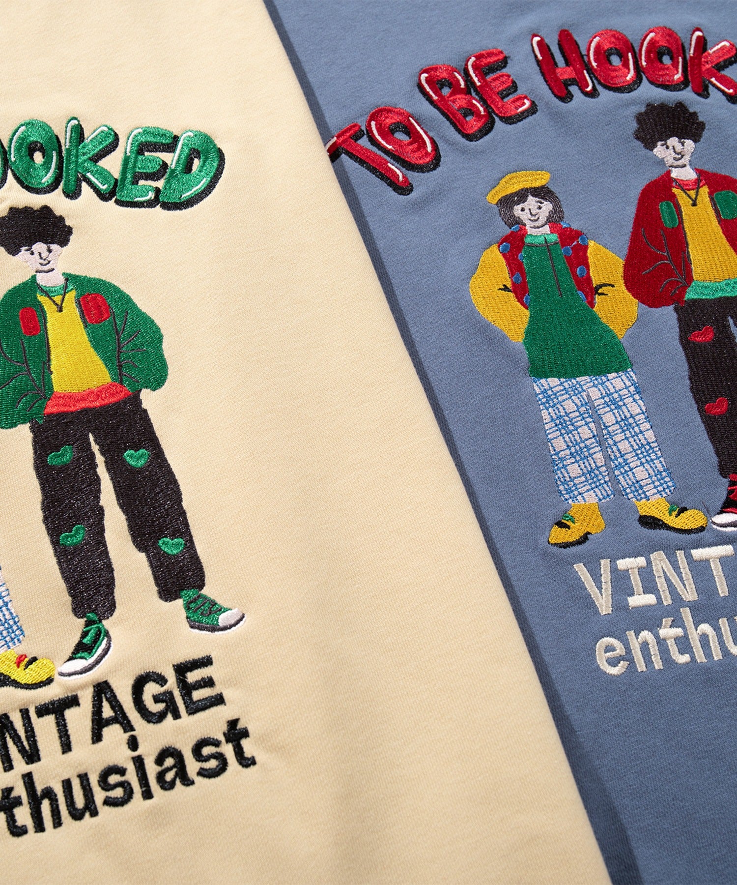 フック HOOK HOOK -original- カップルイラスト総刺繍スウェット (ブルー) ブルー