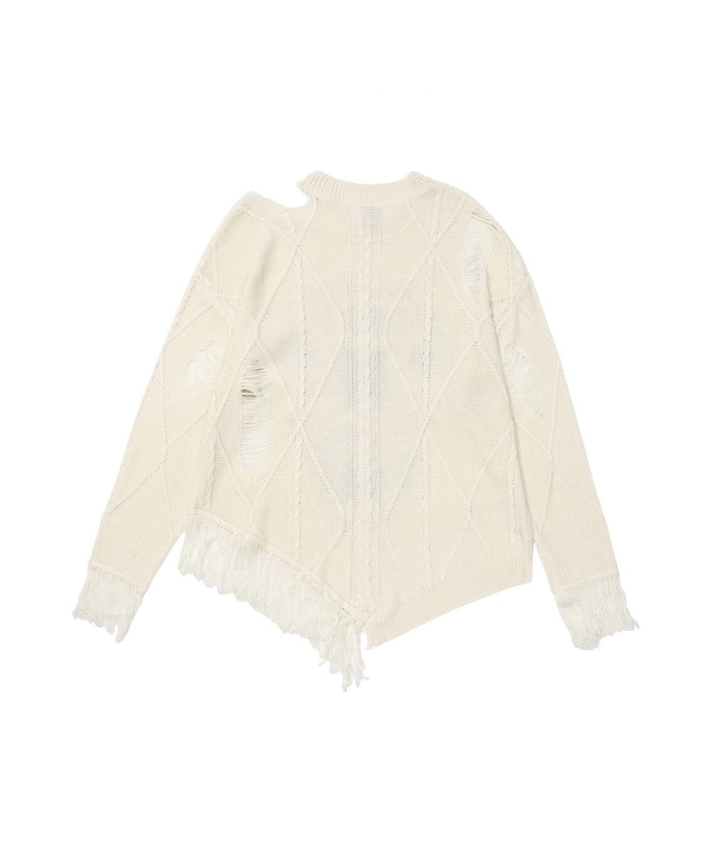 フック HOOK 【HOOK】for girls アシンメトリーバタフライフリンジカットソー (ベージュ) ベージュ