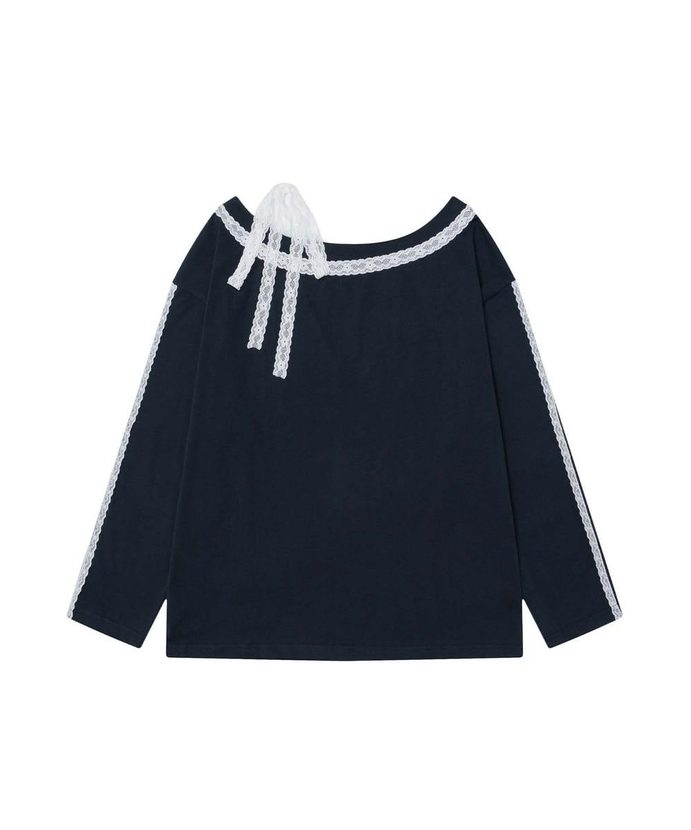フック HOOK 【HOOK】for girls わんちゃんプリントレース使用カットソー (ネイビー) ネイビー