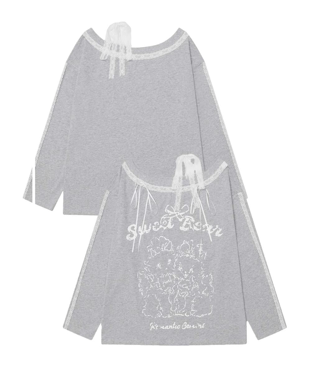 フック HOOK 【HOOK】for girls わんちゃんプリントレース使用カットソー (グレー) グレー