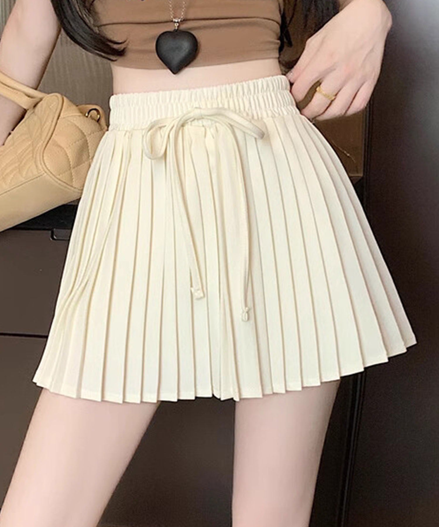 フック HOOK 【HOOK】for girls ウエストリボンプリーツスカート (ベージュ) ベージュ