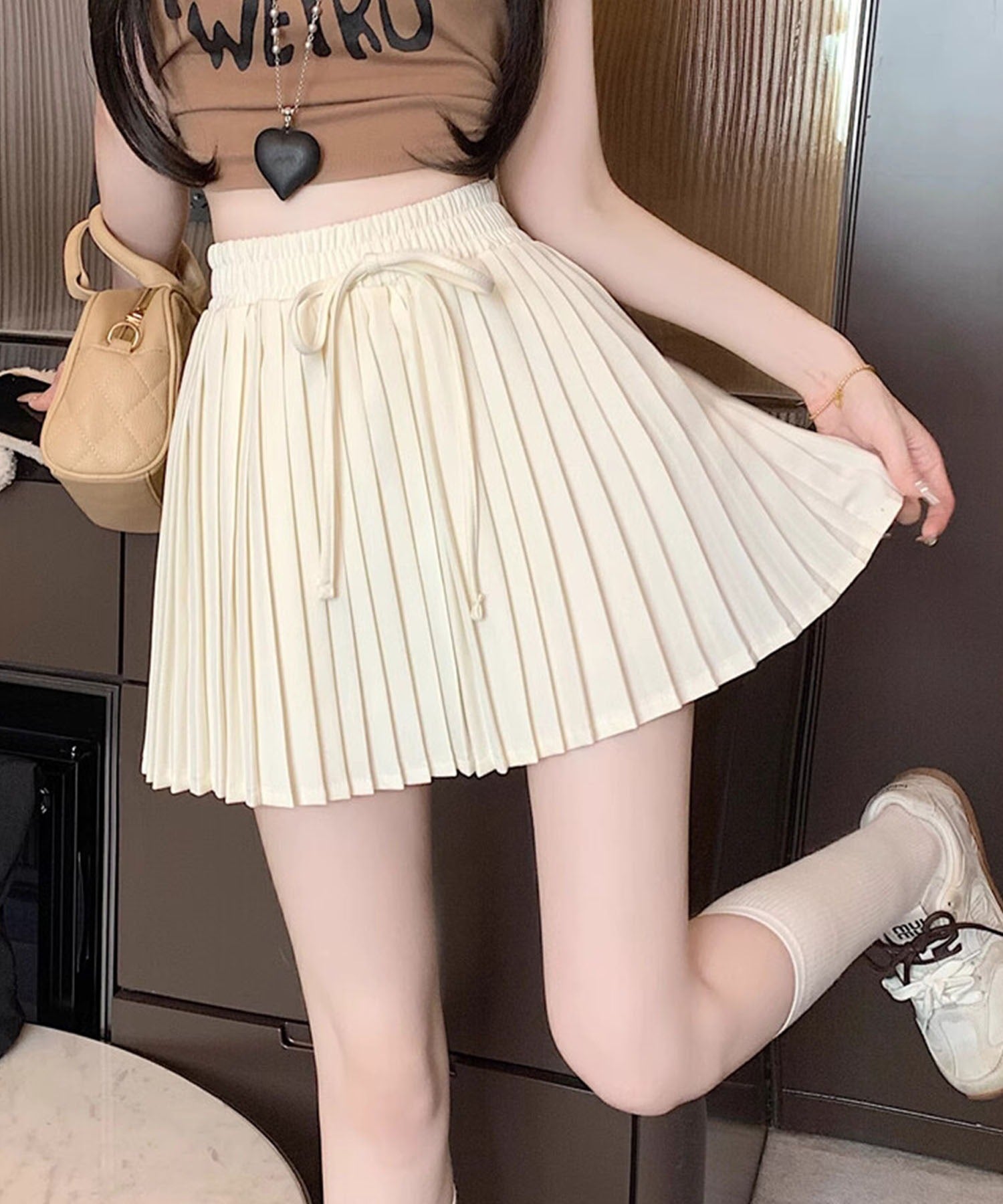 フック HOOK 【HOOK】for girls ウエストリボンプリーツスカート (ベージュ) ベージュ