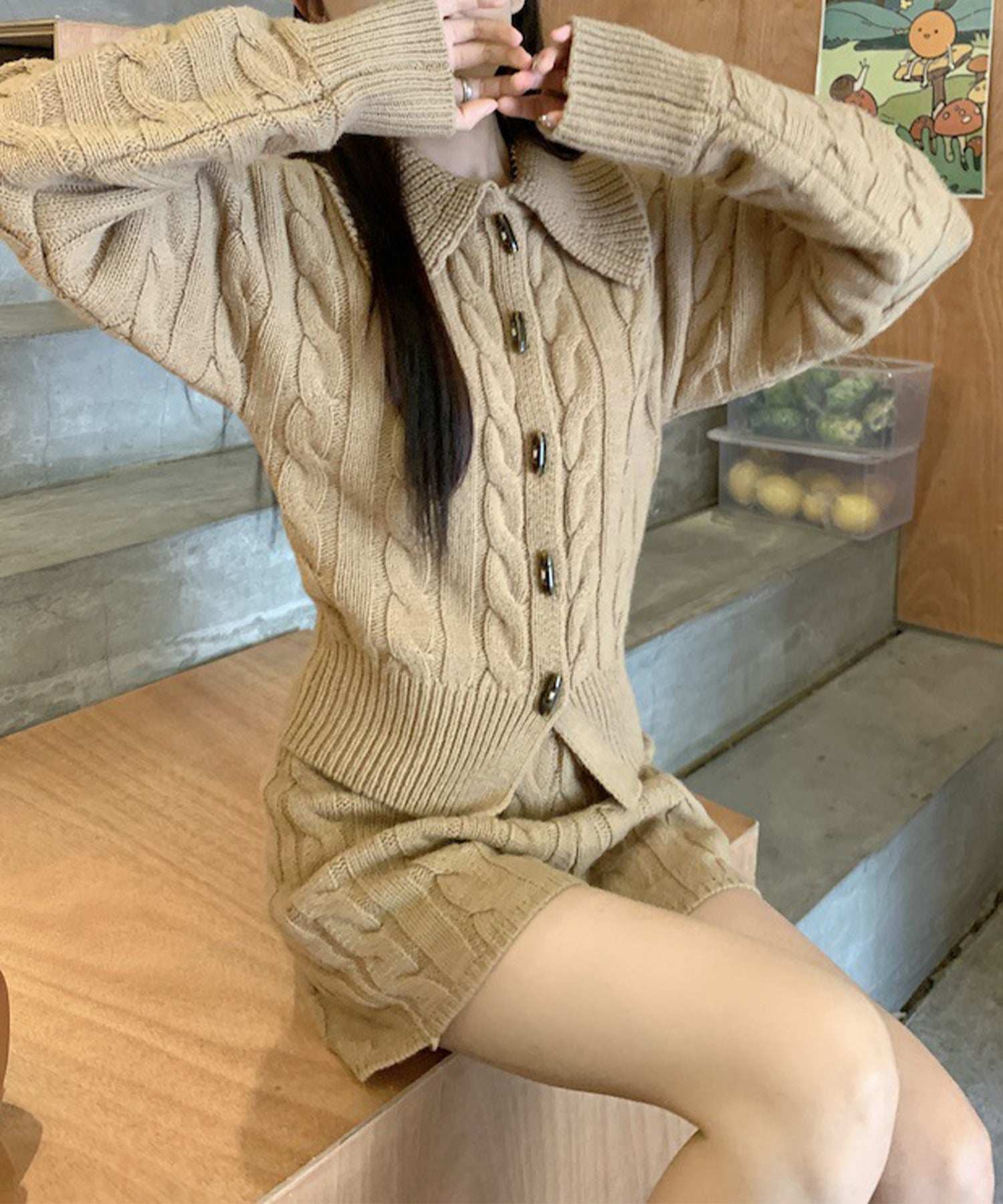 ジャスミングランディフローラム Jasmine Grandiflorum 【Jasmine】編織毛線大衣+針織短褲