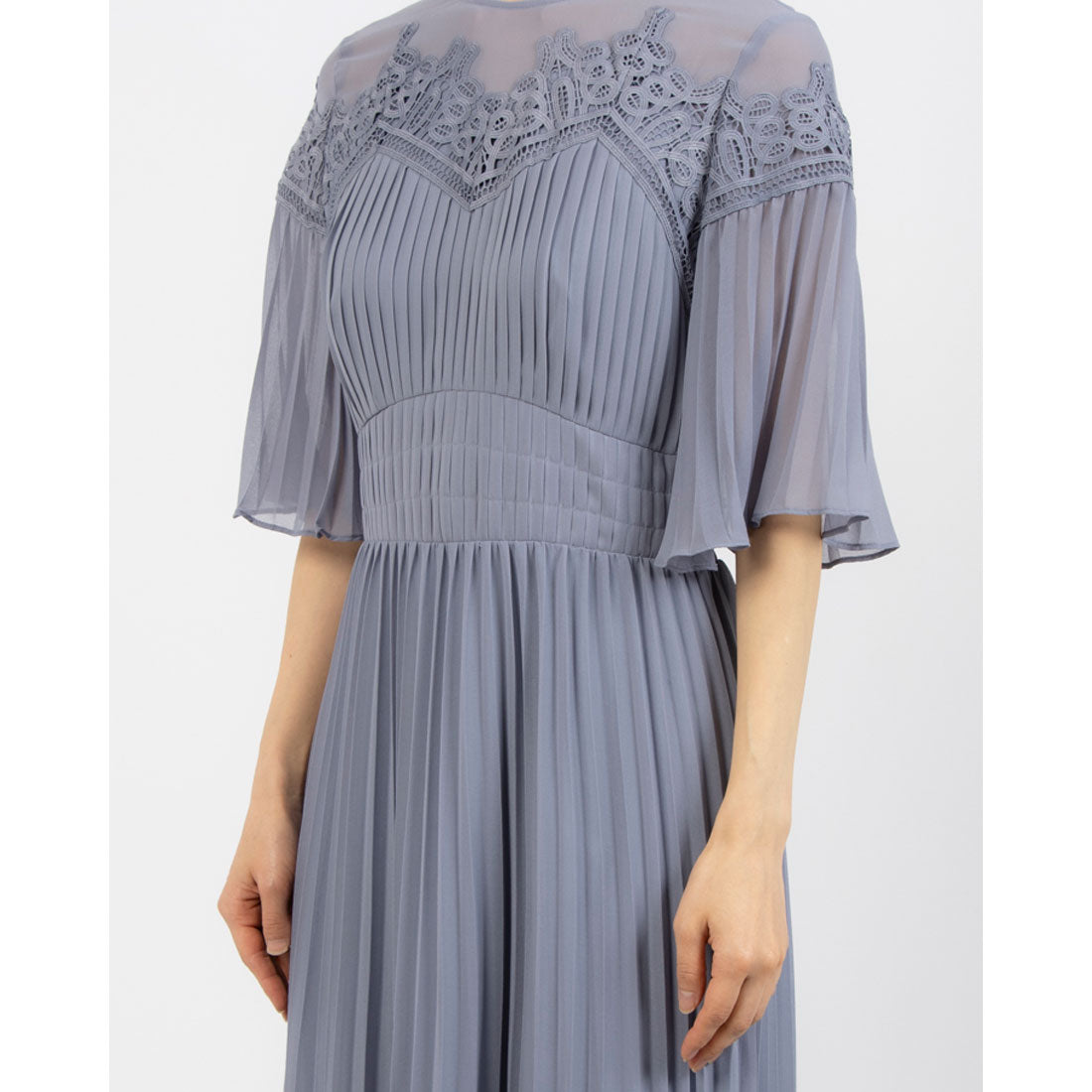 トーナル TONAL レースxシフォンプリーツワンピース