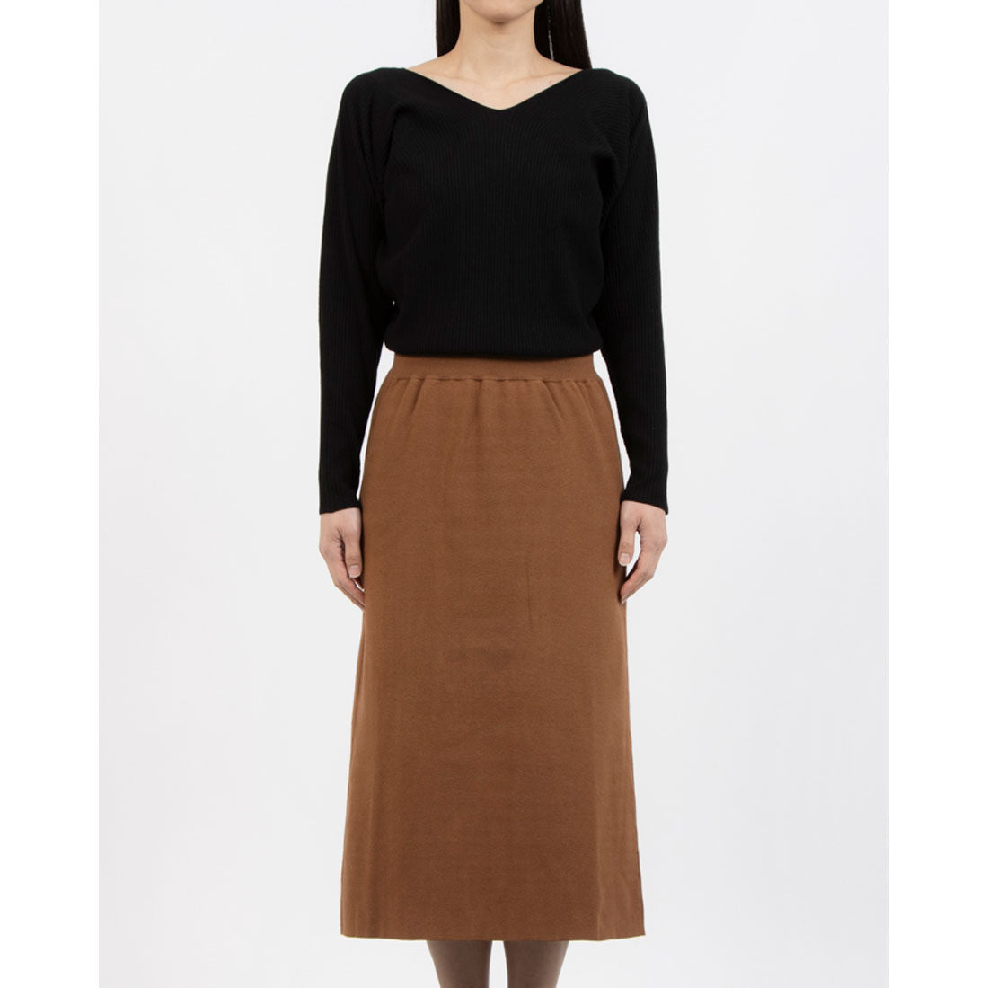 トーナル TONAL Vネックニットワンピース キャメル