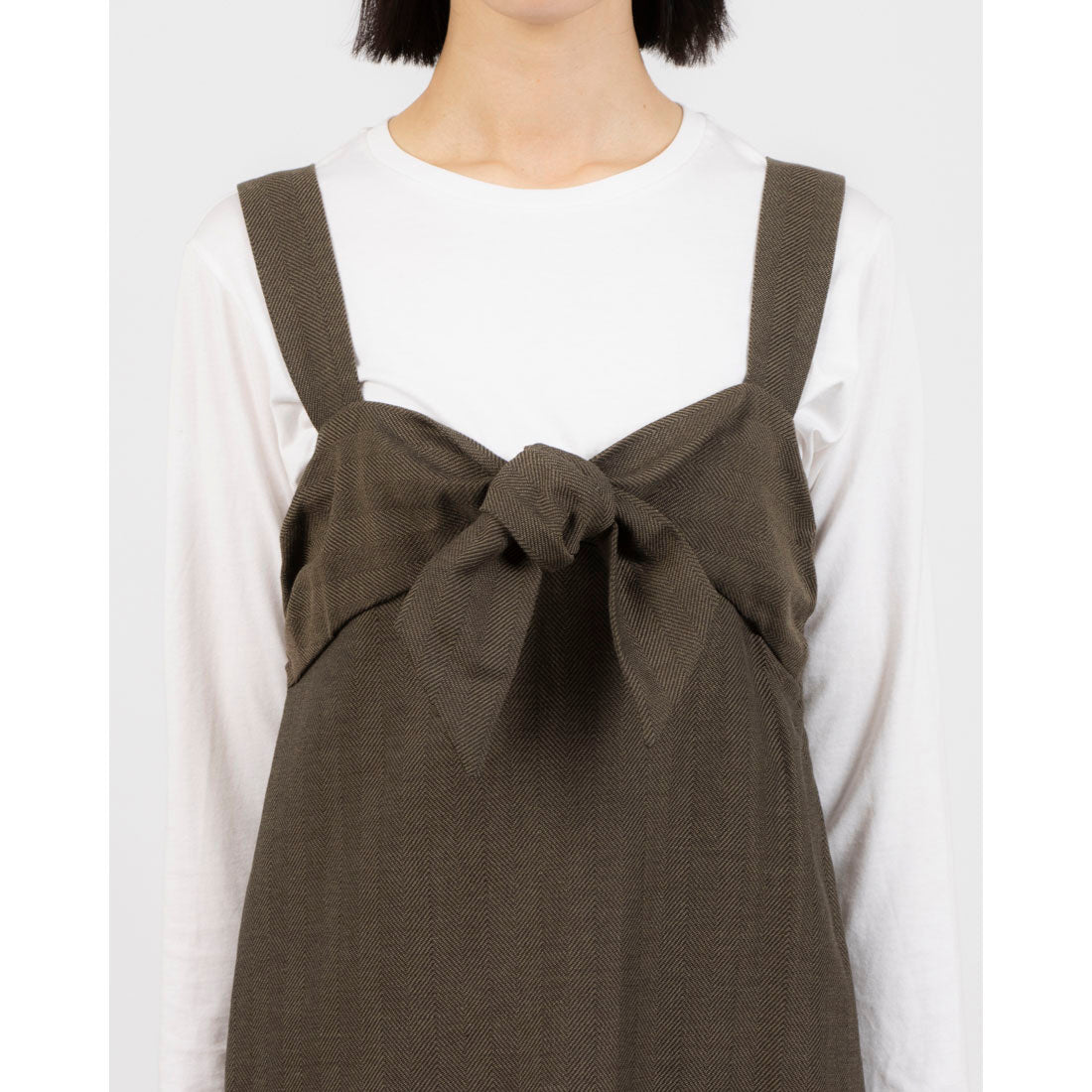 トーナル TONAL リネンナローラインノットワンピース (ブラウン) ブラウン