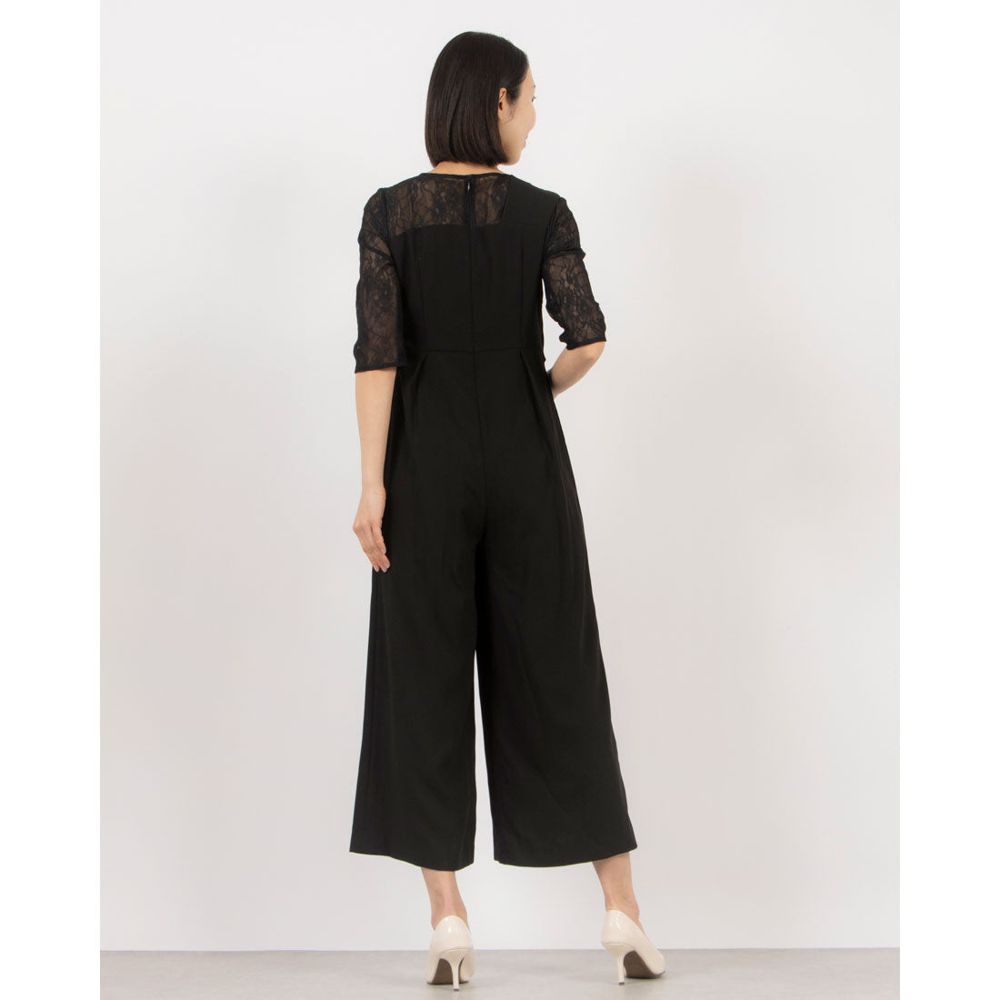 トーナル TONAL レース×ジョーゼットオールインワン (ブラック) ブラック