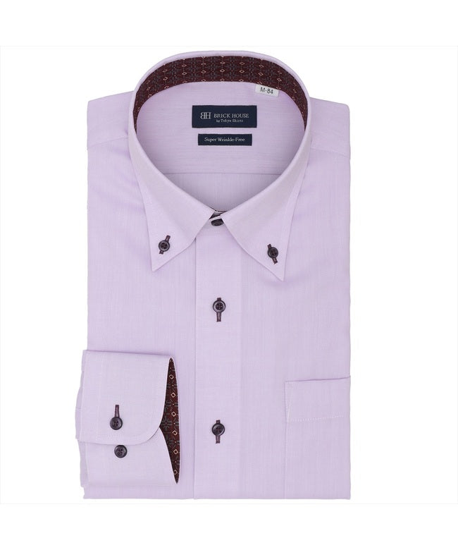 トーキョーシャツ TOKYO SHIRTS 【超形態安定】 ボタンダウン 長袖 形態安定 ワイシャツ (パープル) パープル