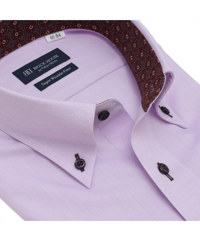 トーキョーシャツ TOKYO SHIRTS 【超形態安定】 ボタンダウン 長袖 形態安定 ワイシャツ (パープル) パープル
