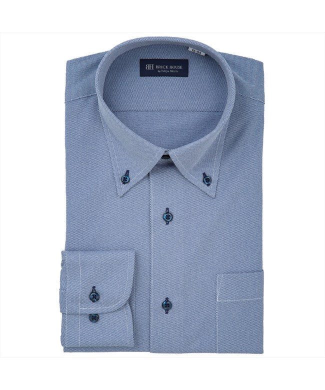 トーキョーシャツ TOKYO SHIRTS 【ストレッチ】 ボタンダウン 長袖 形態安定 ニットシャツ (ブルー) ブルー