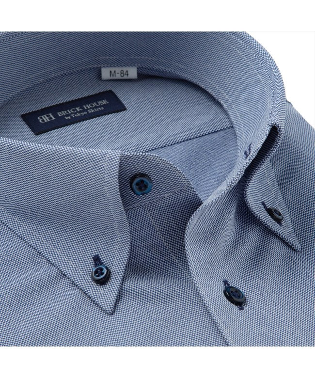 トーキョーシャツ TOKYO SHIRTS 【ストレッチ】 ボタンダウン 長袖 形態安定 ニットシャツ (ブルー) ブルー