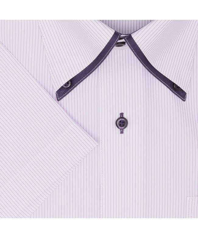 トーキョーシャツ TOKYO SHIRTS 【ストレッチ・大きいサイズ】 ボタンダウン 半袖 形態安定 ニットシャツ (パープル) パープル