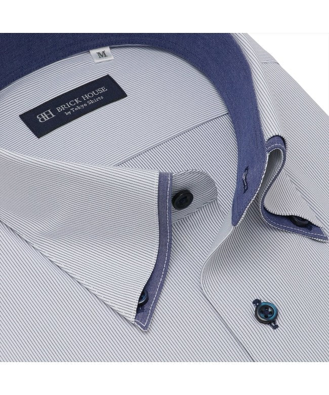 トーキョーシャツ TOKYO SHIRTS 【ストレッチ】 ボタンダウン 半袖 形態安定 ニットシャツ (ブルー) ブルー