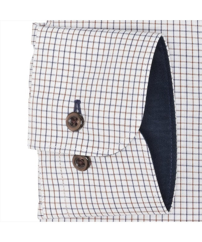 トーキョーシャツ TOKYO SHIRTS ボタンダウン 長袖 形態安定 ワイシャツ (ブラウン×ネイビー) ブラウン×ネイビー