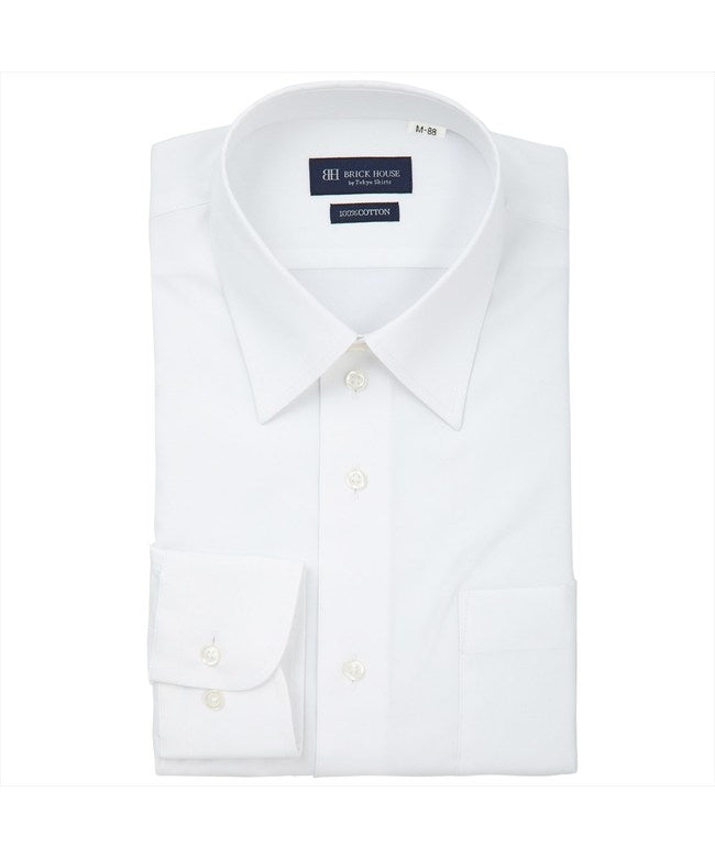 トーキョーシャツ TOKYO SHIRTS 【透け防止・白無地・大きいサイズ】 レギュラー 長袖 形態安定 綿100% ワイシャツ (ホワイト) ホワイト