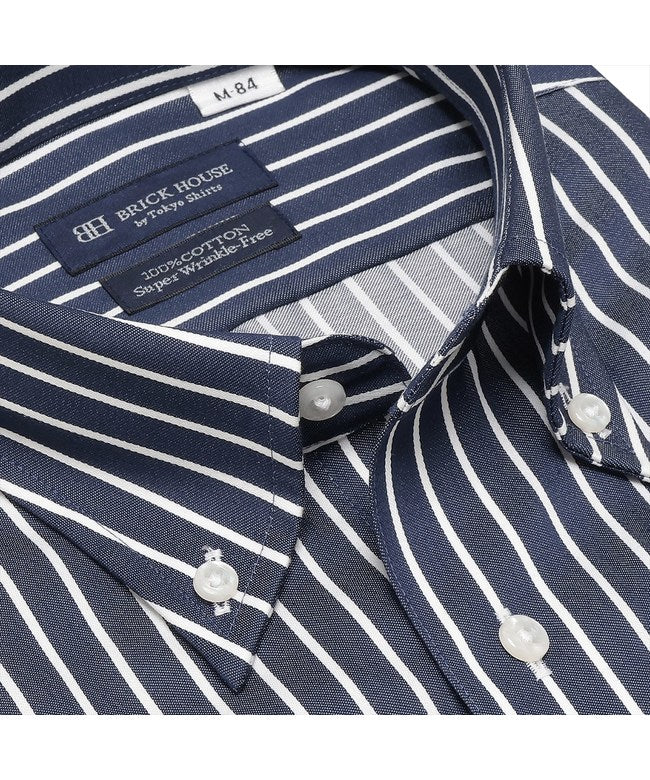 トーキョーシャツ TOKYO SHIRTS 【超形態安定】 ボタンダウン 長袖 形態安定 綿100% ワイシャツ (ネイビー) ネイビー