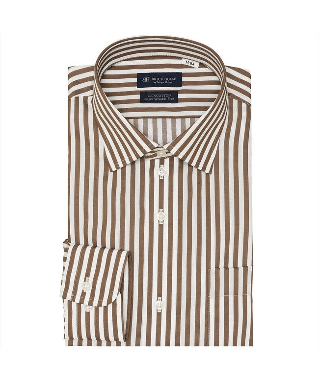 トーキョーシャツ TOKYO SHIRTS 【超形態安定】 ワイド 長袖 形態安定 綿100% ワイシャツ (ブラウン) ブラウン