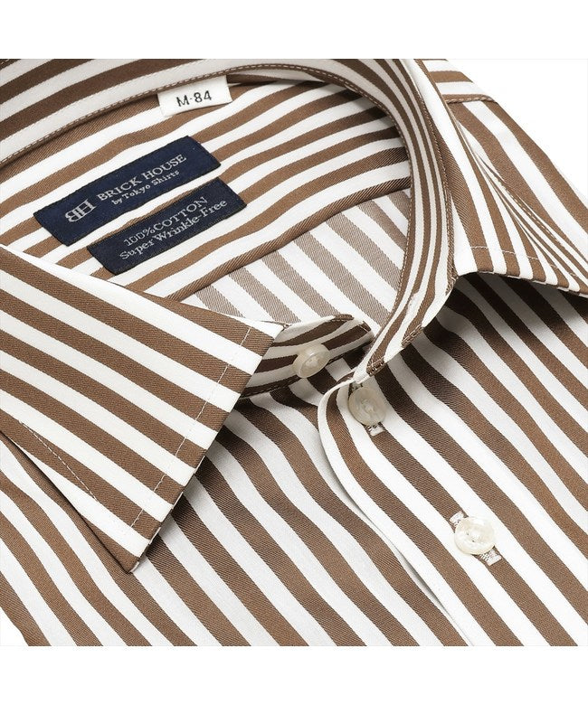 トーキョーシャツ TOKYO SHIRTS 【超形態安定】 ワイド 長袖 形態安定 綿100% ワイシャツ (ブラウン) ブラウン