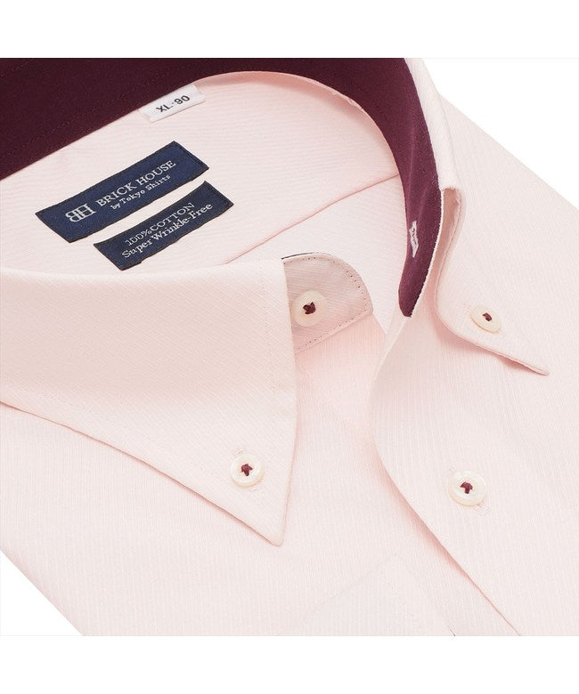 トーキョーシャツ TOKYO SHIRTS 【超形態安定・大きいサイズ】 ボタンダウン 長袖 形態安定 綿100% ワイシャツ (サーモンピンク) サーモンピンク