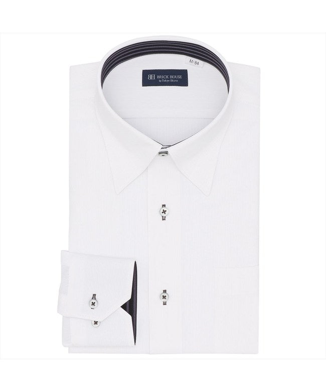トーキョーシャツ TOKYO SHIRTS 【ストレッチ】 スナップダウン 長袖 形態安定 ワイシャツ ニットシャツ (ホワイト) ホワイト