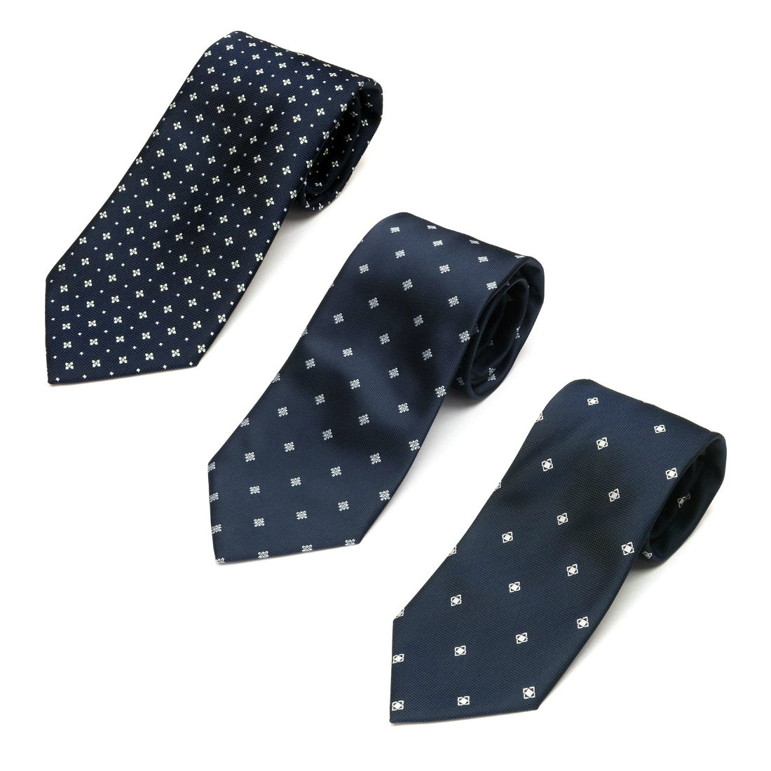 トーキョーシャツ TOKYO SHIRTS ベーシックネクタイ 3本セット 選べる3種類柄 【無地・ストライプ・小紋】 (ネイビー小紋40) ネイビー小紋40