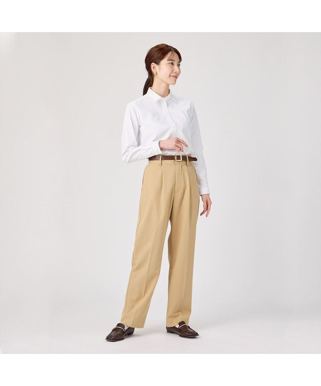 トーキョーシャツ TOKYO SHIRTS 【透け防止】 レギュラー 長袖 形態安定 レディースシャツ 刺繍襟 (ホワイト) ホワイト