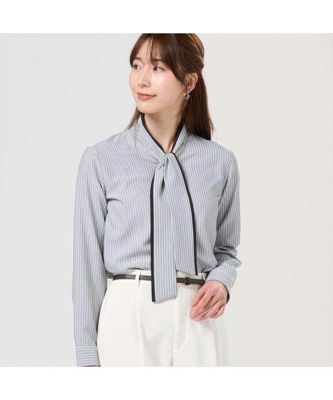 トーキョーシャツ TOKYO SHIRTS 【COFREX】 配色ボウタイ 長袖 レディースデザインシャツ (グレー) グレー