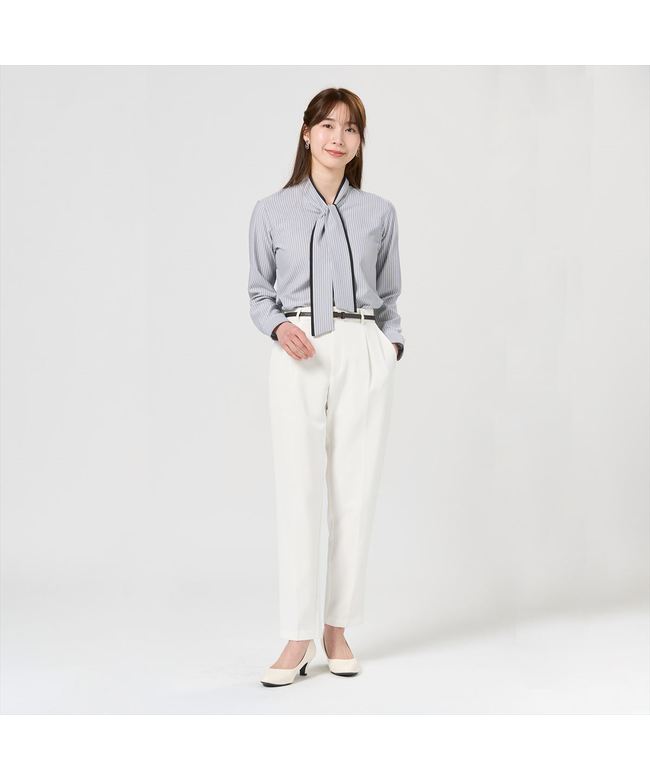 トーキョーシャツ TOKYO SHIRTS 【COFREX】 配色ボウタイ 長袖 レディースデザインシャツ (グレー) グレー