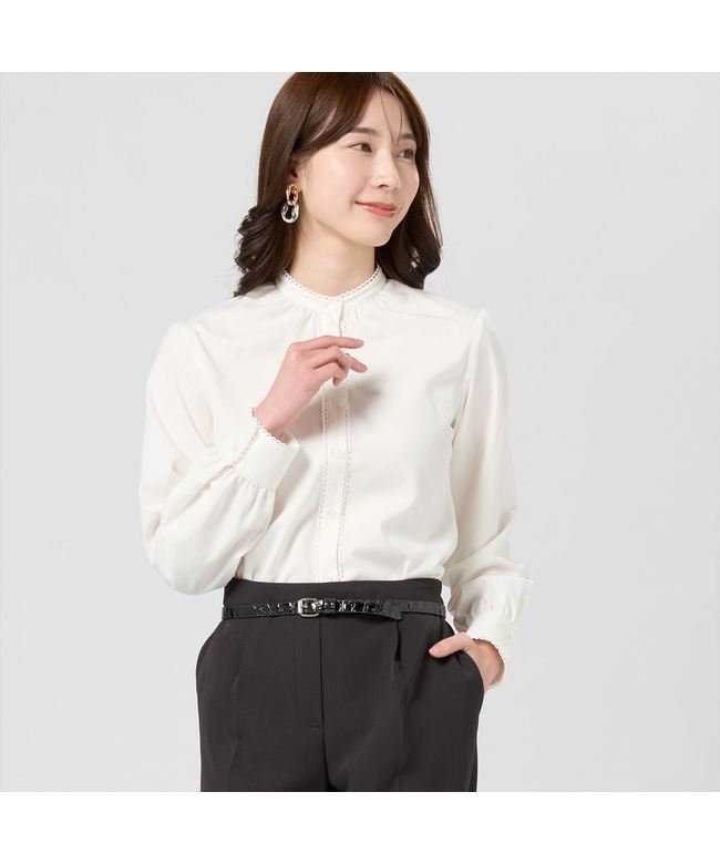 トーキョーシャツ TOKYO SHIRTS 【COFREX】 ピコレース 長袖 レディースデザインシャツ (ホワイト) ホワイト