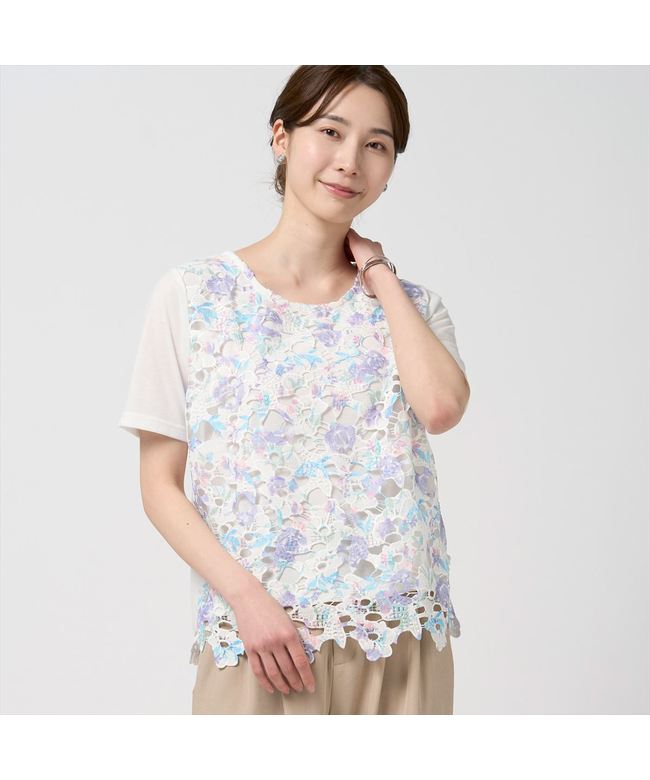 トップス kaori Tokyo Shirts Floral Lace Pullover Short Sleeve Women's