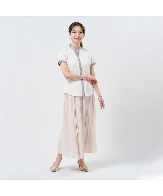 トーキョーシャツ TOKYO SHIRTS 【COFREX】 配色スキッパーブラウス 半袖 レディースデザインシャツ (ホワイト) ホワイト