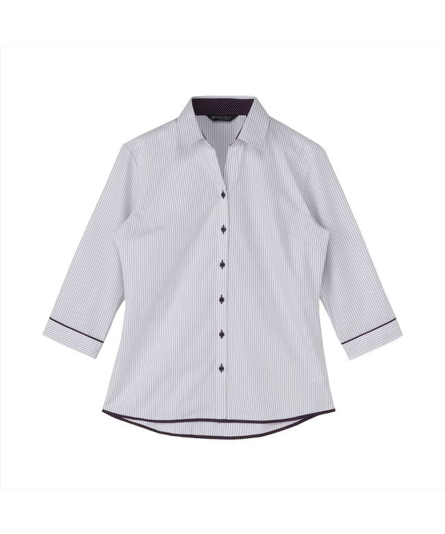 トーキョーシャツ TOKYO SHIRTS 【透け防止】 スキッパー 七分袖 形態安定 レディースシャツ (パープル) パープル