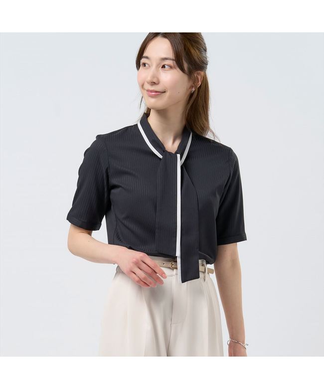 Tokyo Shirts 【COFREX】 Colorful Bow Tie Blouse Five-Quarter