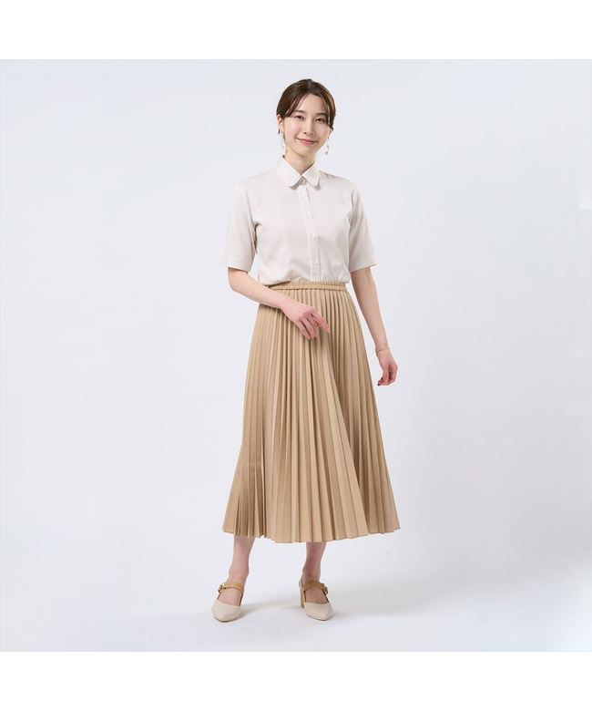 トーキョーシャツ TOKYO SHIRTS 【COFREX】 前立パイピングブラウス 五分袖 レディースデザインシャツ (ベージュ) ベージュ