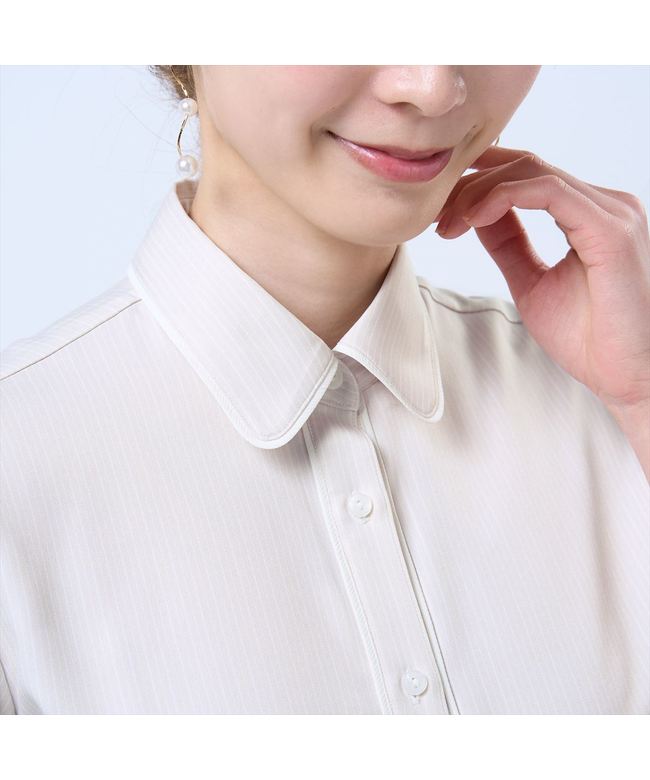 トーキョーシャツ TOKYO SHIRTS 【COFREX】 前立パイピングブラウス 五分袖 レディースデザインシャツ (ベージュ) ベージュ