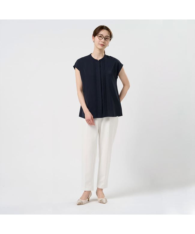 トーキョーシャツ TOKYO SHIRTS ピンタックブラウス フレンチ袖 レディース (ネイビー) ネイビー