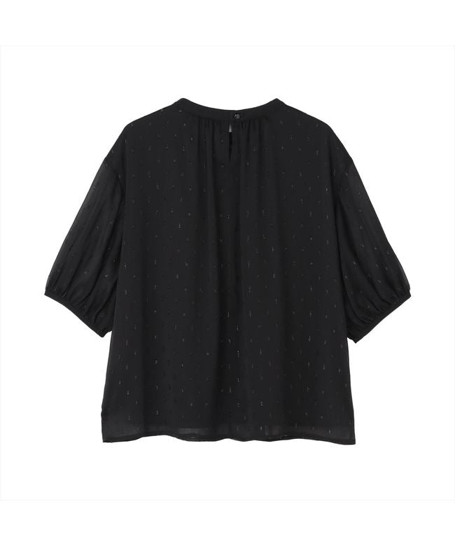 トーキョーシャツ TOKYO SHIRTS 袖シアー ラメカットドビー ブラウス 五分袖 レディース (ブラック) ブラック