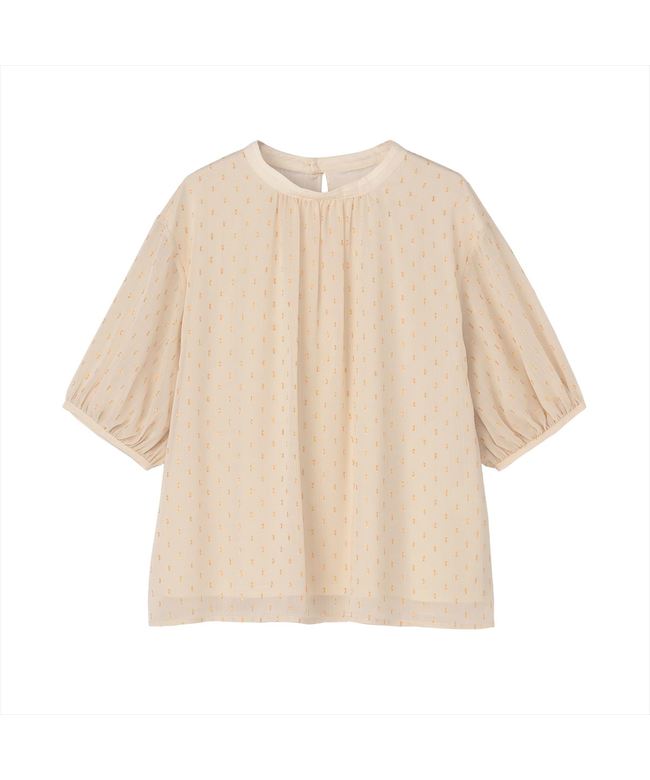 Tokyo Shirts Sleeve Sheer Lame Cut Dobby Blouse Five-Quarter Sleeve Wo