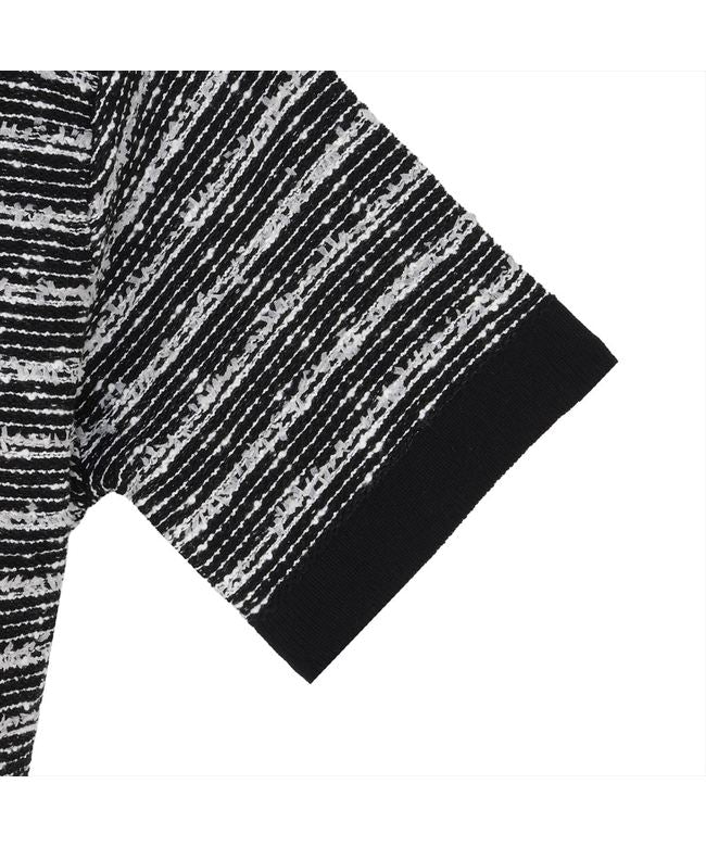 トーキョーシャツ TOKYO SHIRTS ニット 7Gツイード風カーディガン 半袖 レディース (ブラック×ホワイト) ブラック×ホワイト