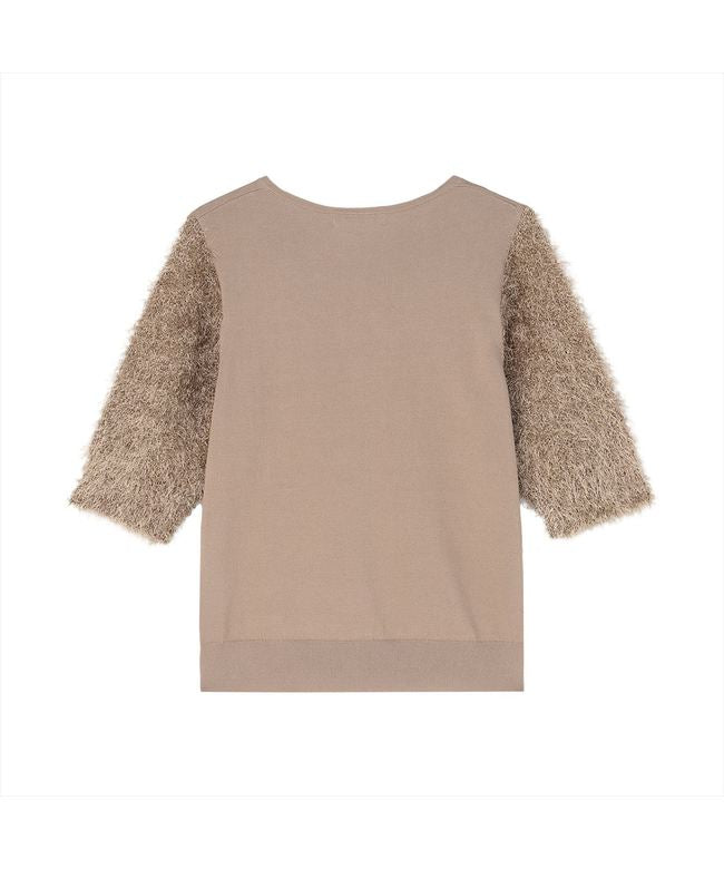 トーキョーシャツ TOKYO SHIRTS ニット 袖フェザー切替プルオーバー 五分袖 レディース (ブラウン) ブラウン