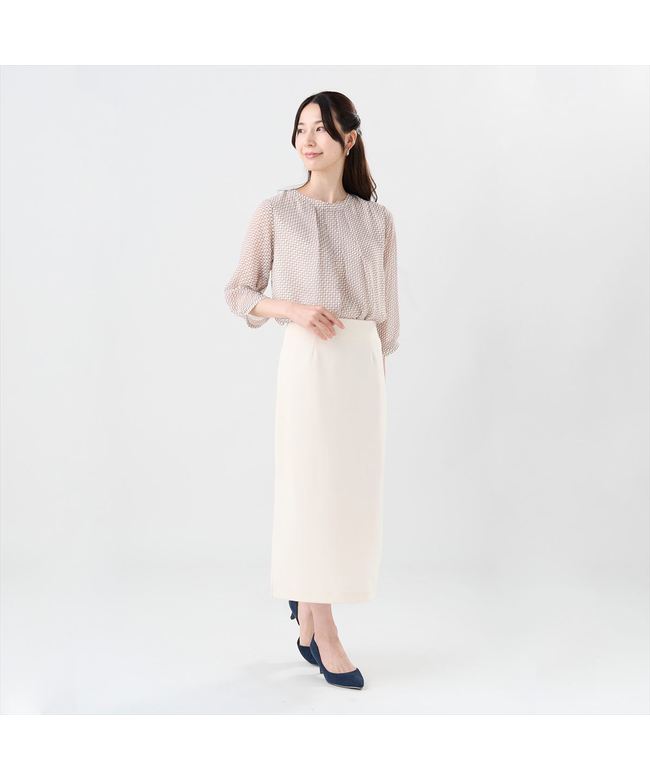 トーキョーシャツ TOKYO SHIRTS 幾何学柄 シフォンブラウス 七分袖 レディース (ブラウン) ブラウン