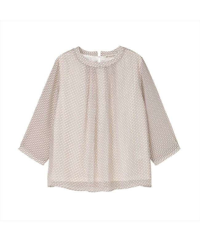 トーキョーシャツ TOKYO SHIRTS 幾何学柄 シフォンブラウス 七分袖 レディース (ブラウン) ブラウン