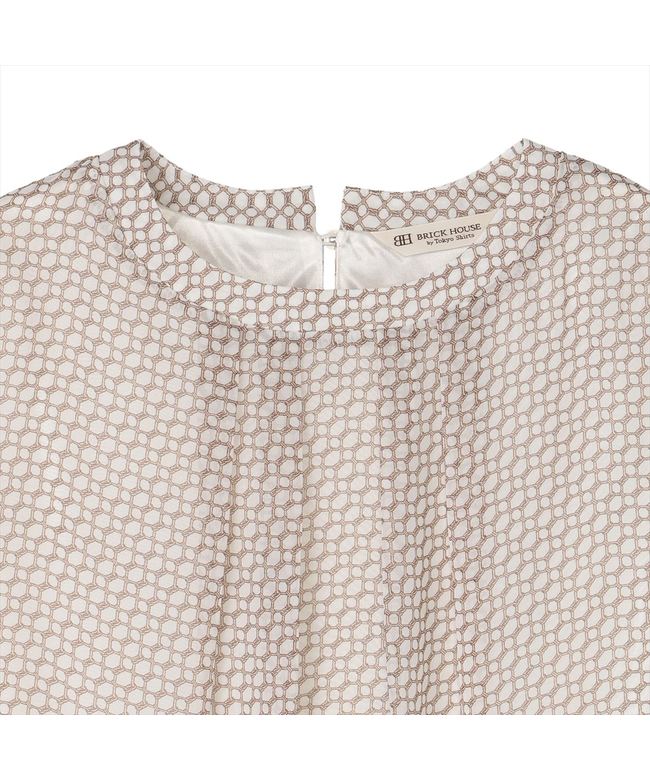 トーキョーシャツ TOKYO SHIRTS 幾何学柄 シフォンブラウス 七分袖 レディース (ブラウン) ブラウン