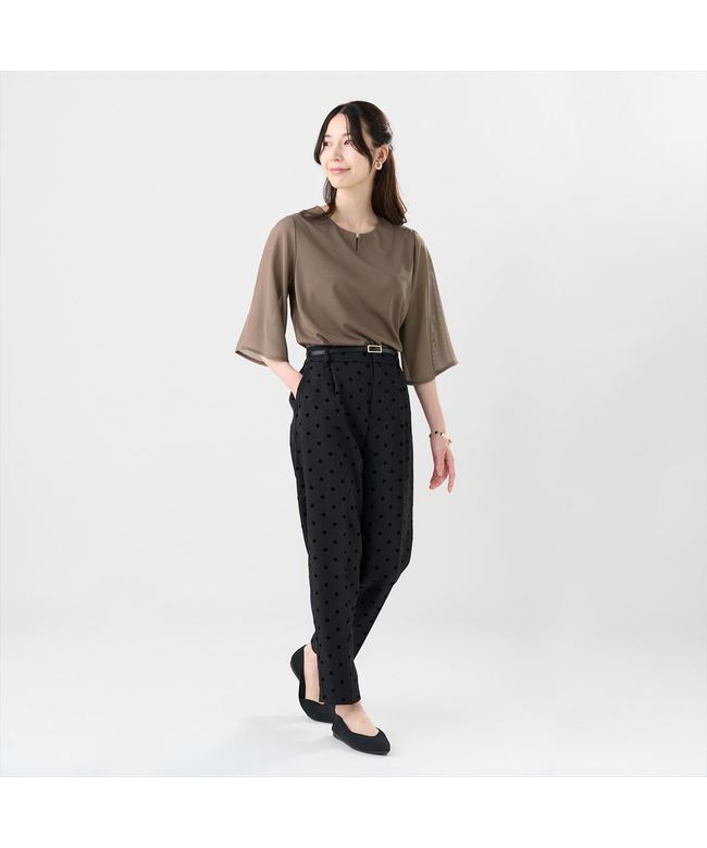 トーキョーシャツ TOKYO SHIRTS フレア袖 シアーブラウス 七分袖 レディース (ブラウン) ブラウン