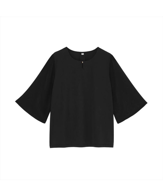 トーキョーシャツ TOKYO SHIRTS フレア袖 シアーブラウス 七分袖 レディース (ブラック) ブラック