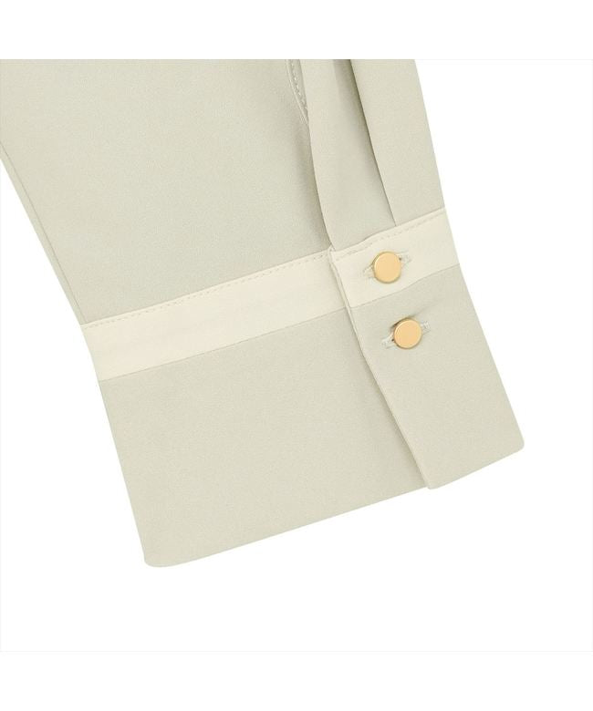 トーキョーシャツ TOKYO SHIRTS ストレッチ ジョーゼット 配色ボウタイブラウス 長袖 レディース (アッシュグリーン) アッシュグリーン
