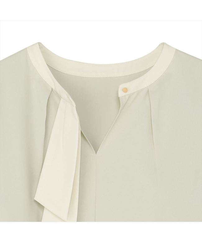 トーキョーシャツ TOKYO SHIRTS ストレッチ ジョーゼット 配色ボウタイブラウス 長袖 レディース (アッシュグリーン) アッシュグリーン