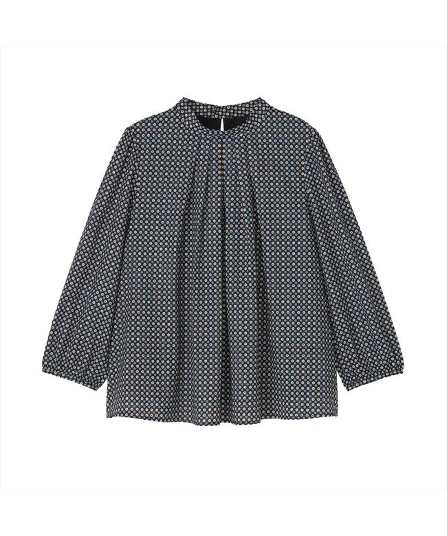 トーキョーシャツ TOKYO SHIRTS スタンドタック プリントブラウス 長袖 レディース (ネイビー) ネイビー